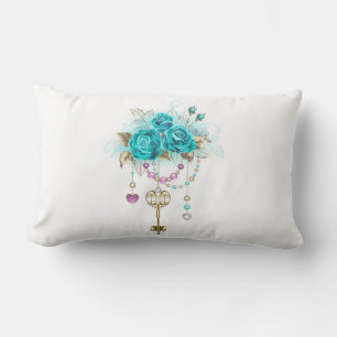 Turquoise Roses with Keys Lumbar Cushion