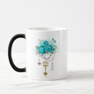 Turquoise Roses with Keys Magic Mug