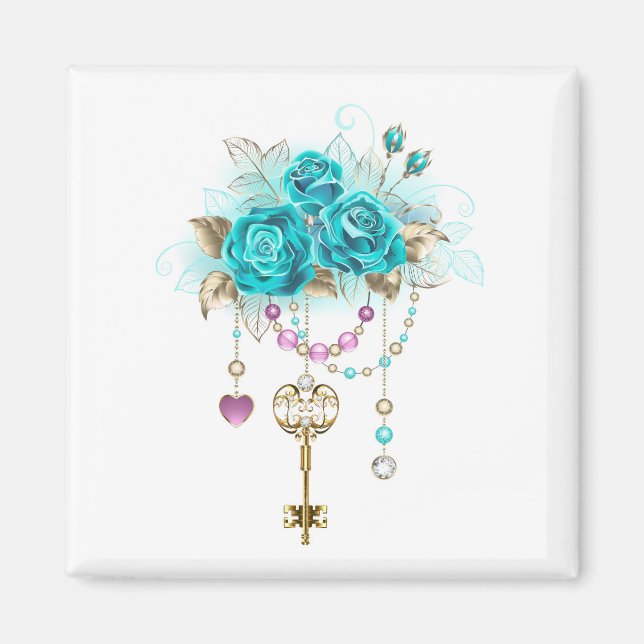 Turquoise Roses with Keys Magnet (Front)