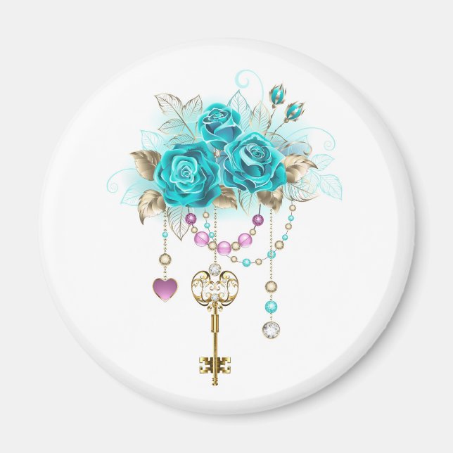 Turquoise Roses with Keys Magnet (Front)