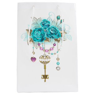Turquoise Roses with Keys Medium Gift Bag