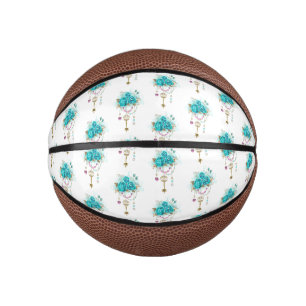 Turquoise Roses with Keys Mini Basketball