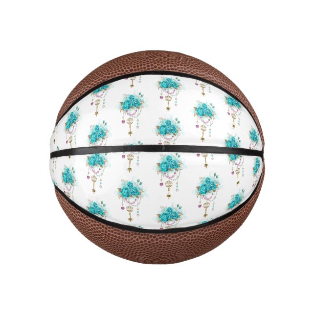 Turquoise Roses with Keys Mini Basketball (Front)