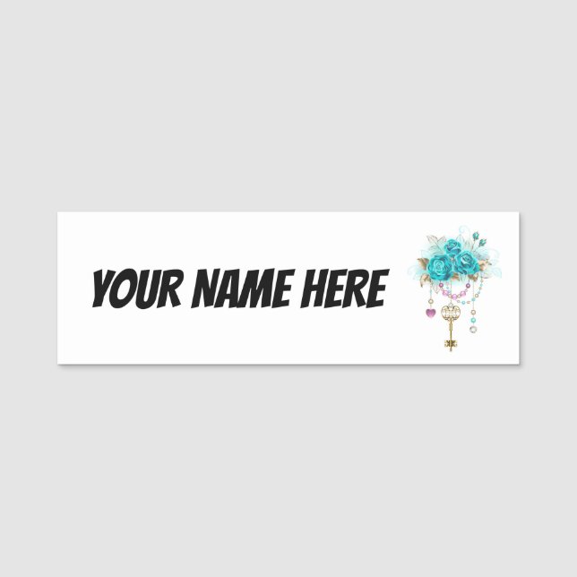 Turquoise Roses with Keys Name Tag (Front)