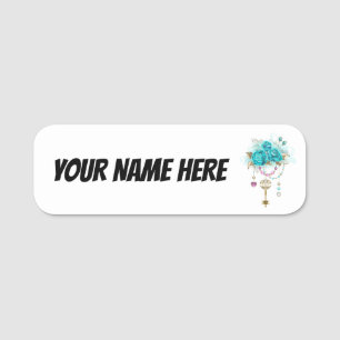 Turquoise Roses with Keys Name Tag