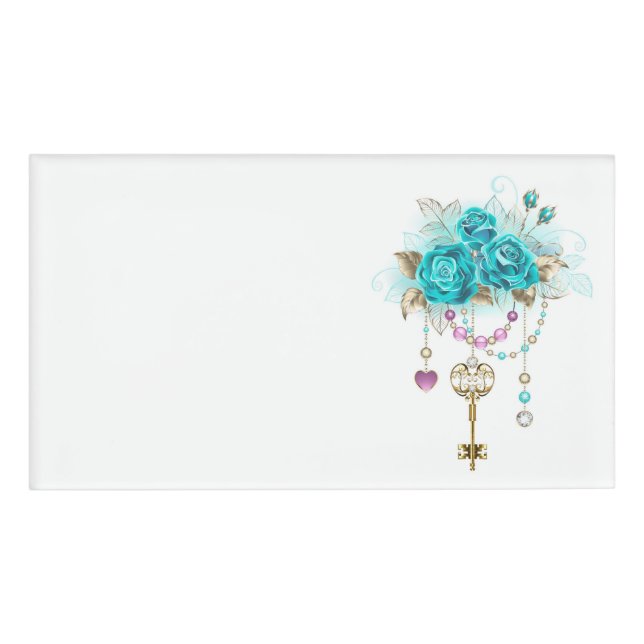 Turquoise Roses with Keys Name Tag (Front)
