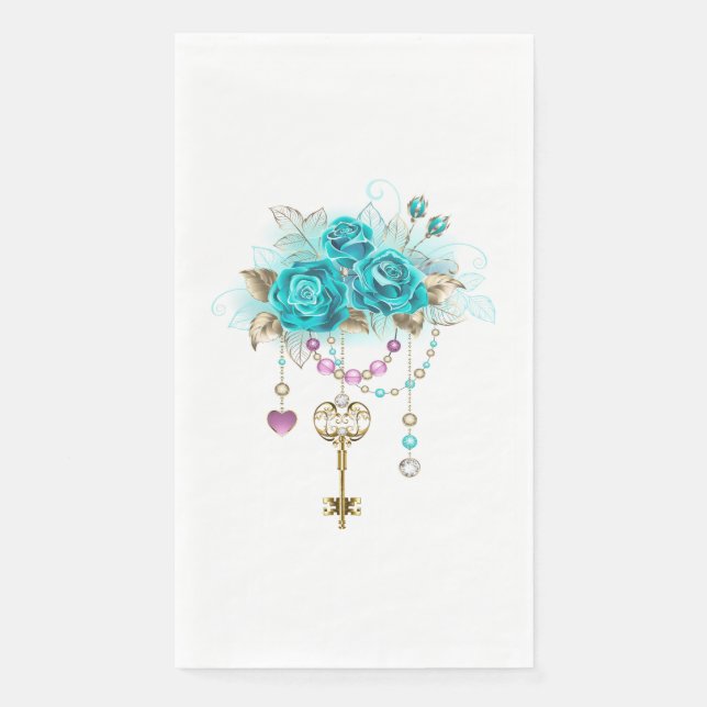 Turquoise Roses with Keys Napkin (Front)