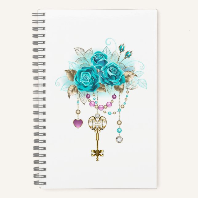Turquoise Roses with Keys Notebook (Front)