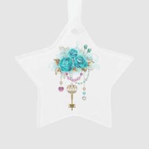Turquoise Roses with Keys Ornament