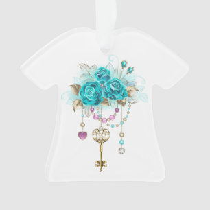 Turquoise Roses with Keys Ornament