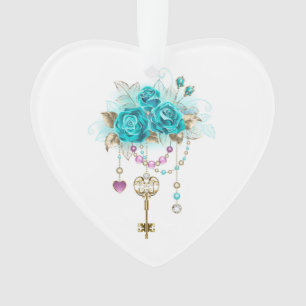 Turquoise Roses with Keys Ornament