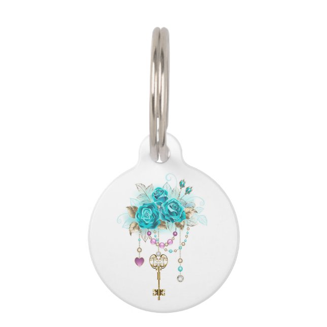 Turquoise Roses with Keys Pet Tag (Front)