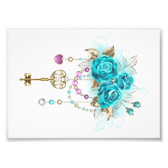 Turquoise Roses with Keys Photo Print (Front)