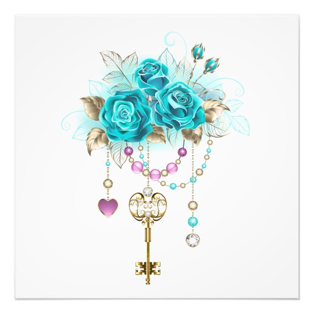 Turquoise Roses with Keys Photo Print (Front)