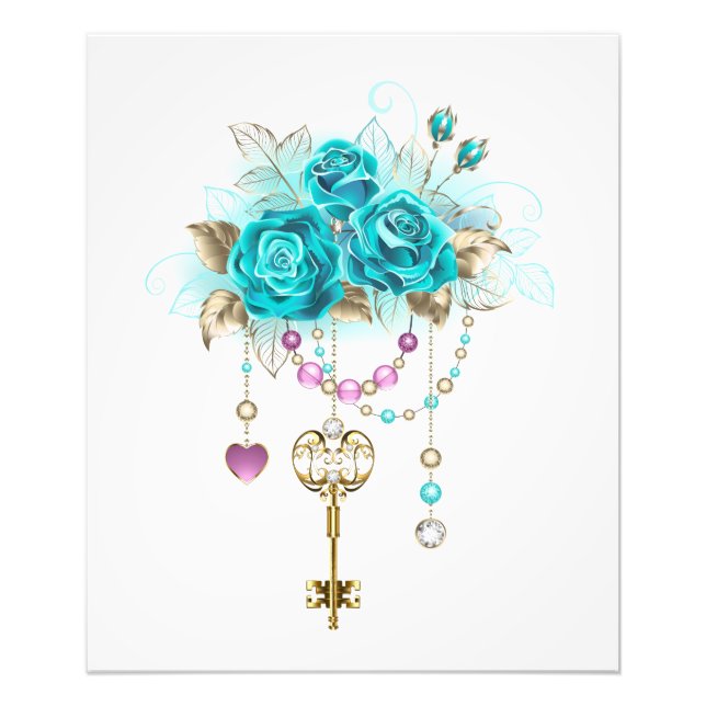Turquoise Roses with Keys Photo Print (Front)
