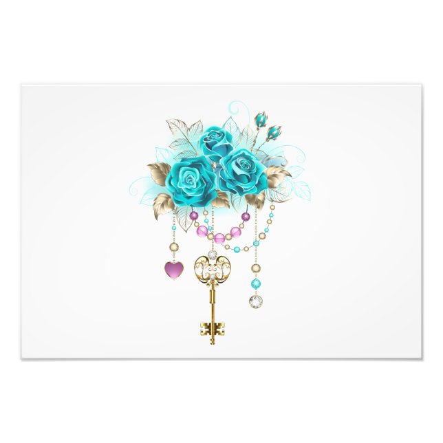 Turquoise Roses with Keys Photo Print (Front)