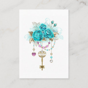 Turquoise Roses with Keys Place Card