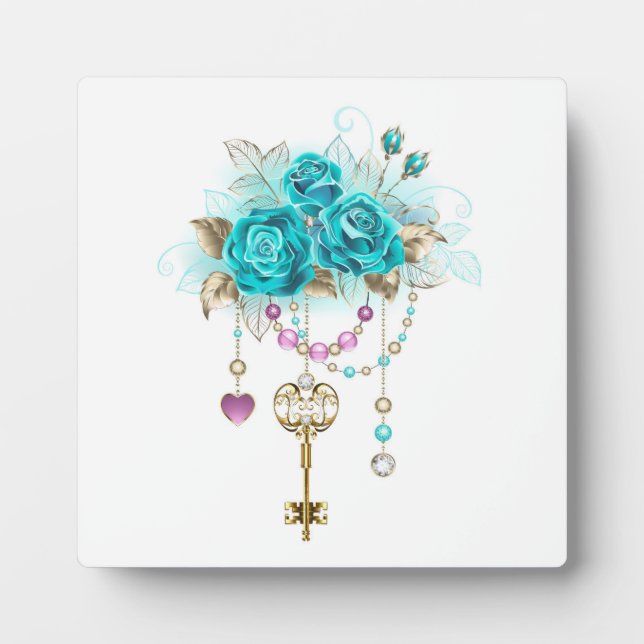 Turquoise Roses with Keys Plaque (Front)