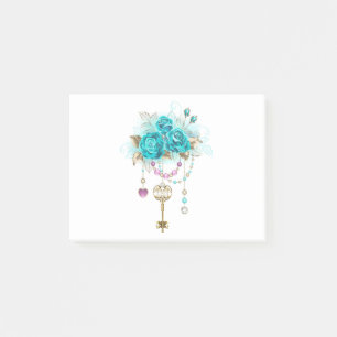 Turquoise Roses with Keys Post-it Notes