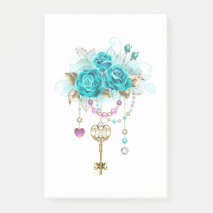 Turquoise Roses with Keys Post-it Notes