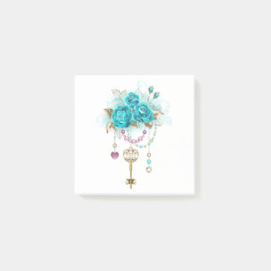 Turquoise Roses with Keys Post-it Notes