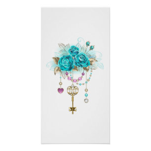 Turquoise Roses with Keys Poster