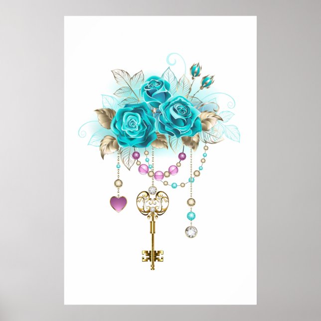 Turquoise Roses with Keys Poster (Front)