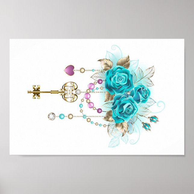 Turquoise Roses with Keys Poster (Front)