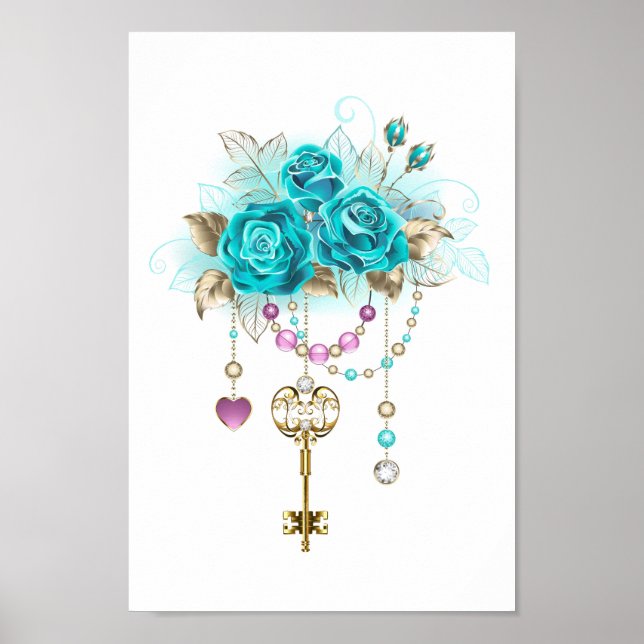 Turquoise Roses with Keys Poster (Front)