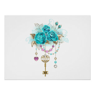 Turquoise Roses with Keys Poster