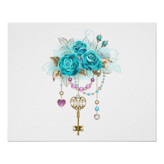 Turquoise Roses with Keys Poster (Front)