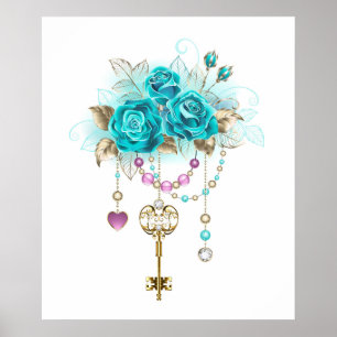 Turquoise Roses with Keys Poster