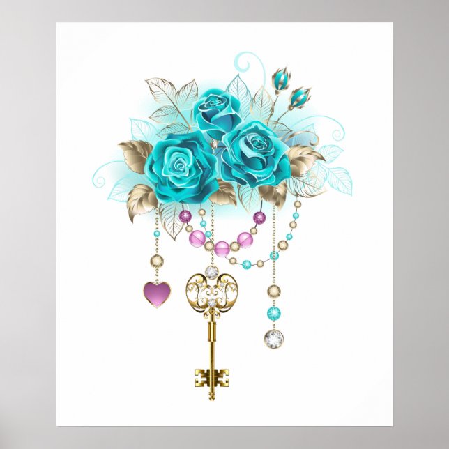 Turquoise Roses with Keys Poster (Front)