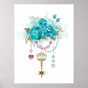Turquoise Roses with Keys Poster