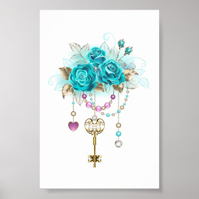 Turquoise Roses with Keys Poster (Front)