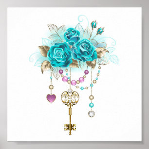 Turquoise Roses with Keys Poster