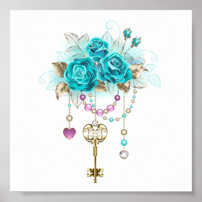 Turquoise Roses with Keys Poster (Front)