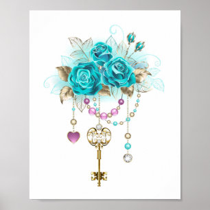 Turquoise Roses with Keys Poster