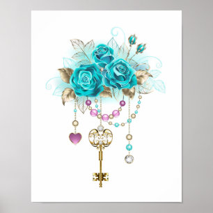Turquoise Roses with Keys Poster