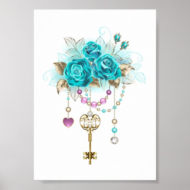 Turquoise Roses with Keys Poster (Front)