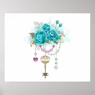 Turquoise Roses with Keys Poster