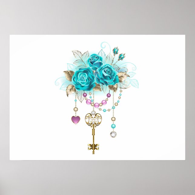 Turquoise Roses with Keys Poster (Front)