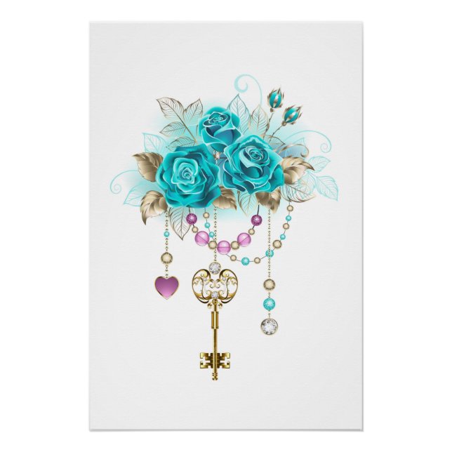 Turquoise Roses with Keys Poster (Front)