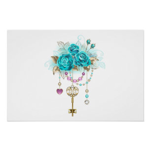 Turquoise Roses with Keys Poster