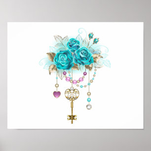 Turquoise Roses with Keys Poster