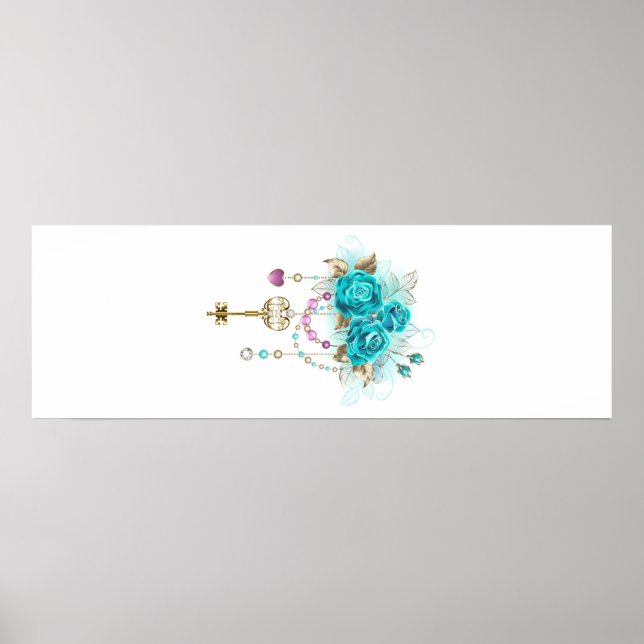 Turquoise Roses with Keys Poster (Front)