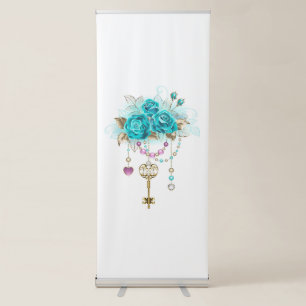 Turquoise Roses with Keys Retractable Banner