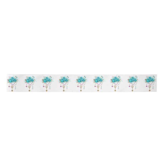 Turquoise Roses with Keys Satin Ribbon (Front)