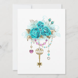 Turquoise Roses with Keys Save The Date