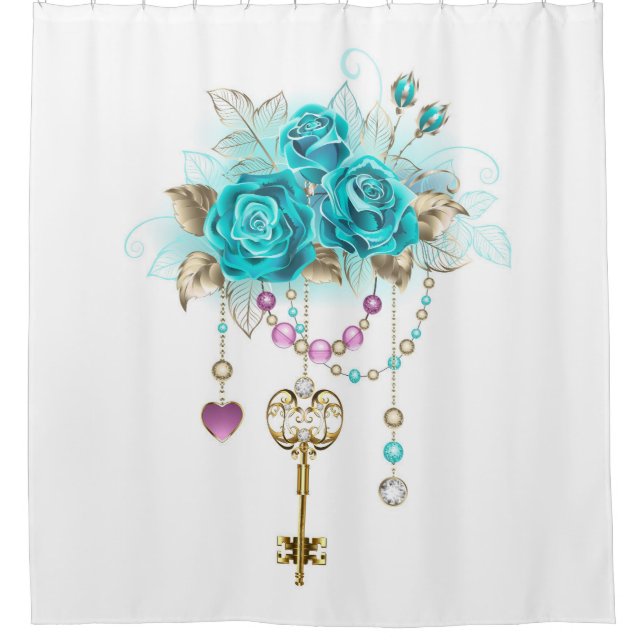 Turquoise Roses with Keys Shower Curtain (Front)